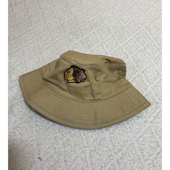 Mitchell & Ness Flex-fit Chicago Blackhawks Embroidered Tan Bucket Hat Size  S/M - Picture 5 of 10